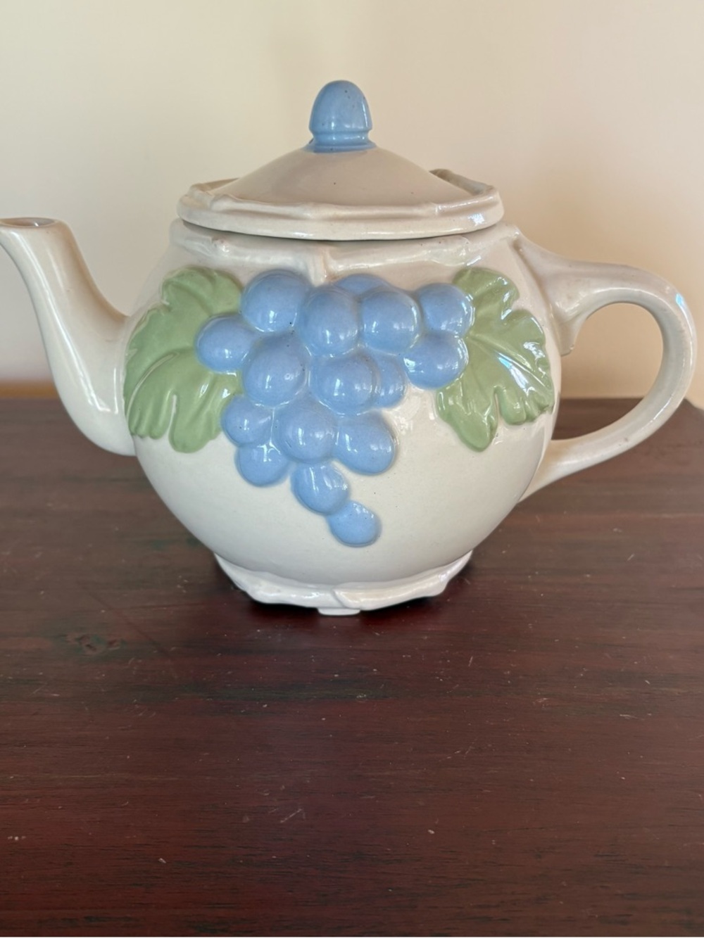 Vintage Pottery Teapot Raised Grapes